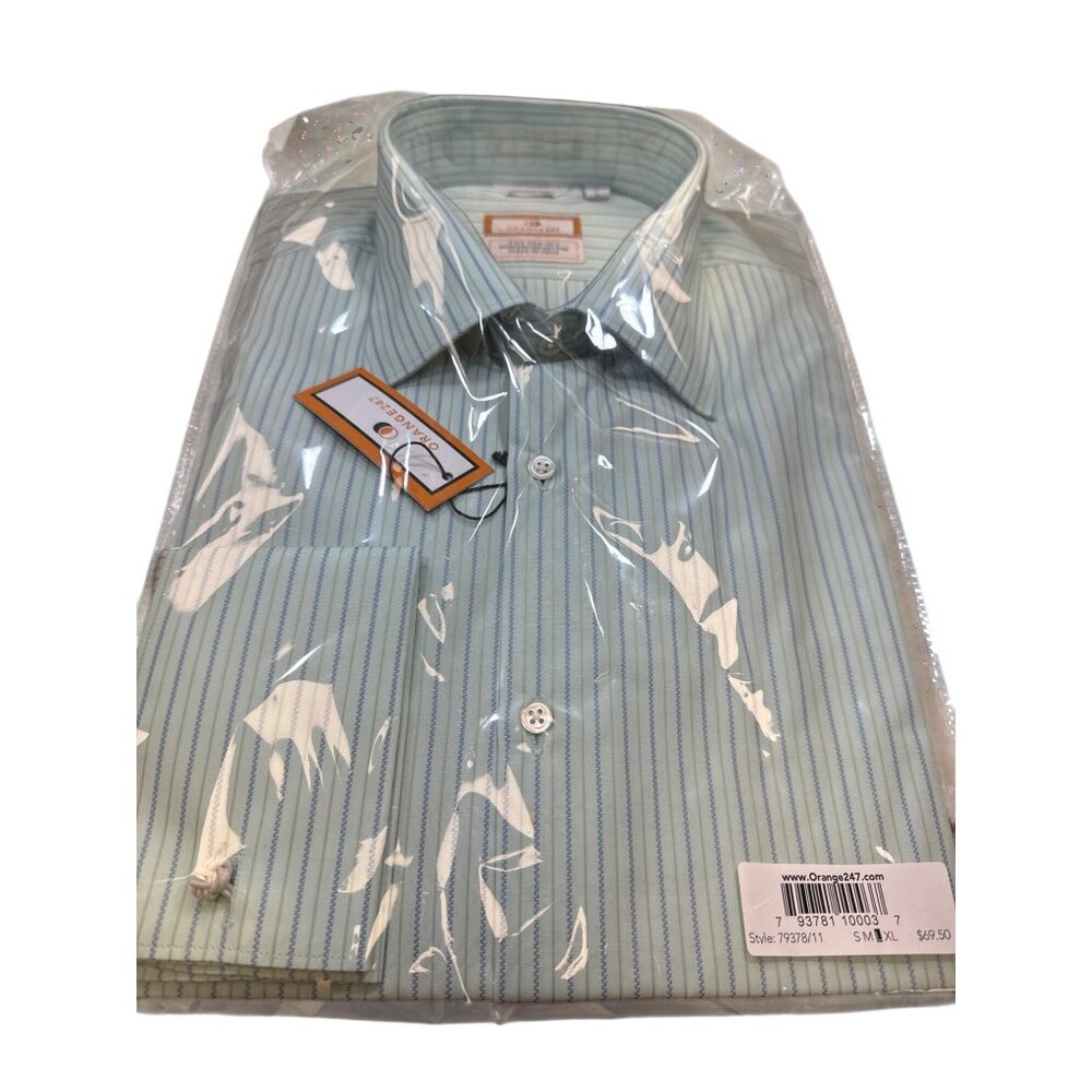 Orange247 Mens Green/Blue Pinstriped Long Sleeve Button Down Shirt L 16-16.5 SKU